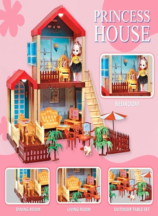 GIPTOC 3 Rooms Large 2 Floors Dollhouse Playset, Girls Doll House with Doll, Stairs, Furniture, and Accessories, Red - Image 3